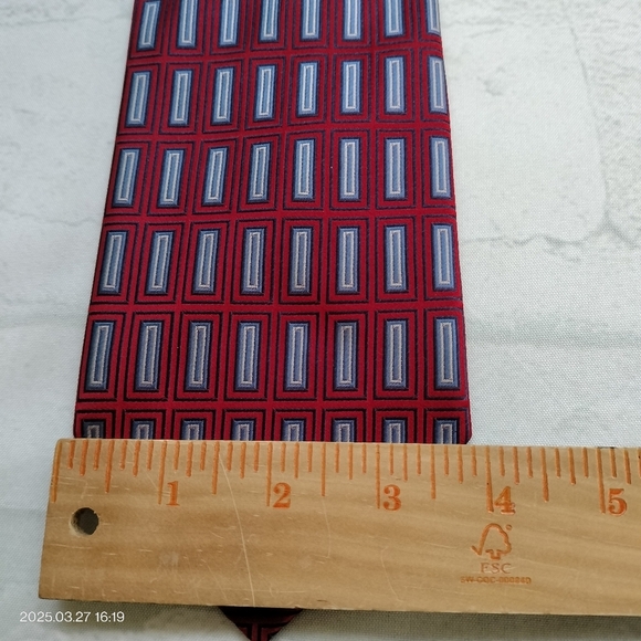 Henry Jacobson Tie Necktie Silk Hand Made Red Blue Geometric Pattern - Picture 8 of 9